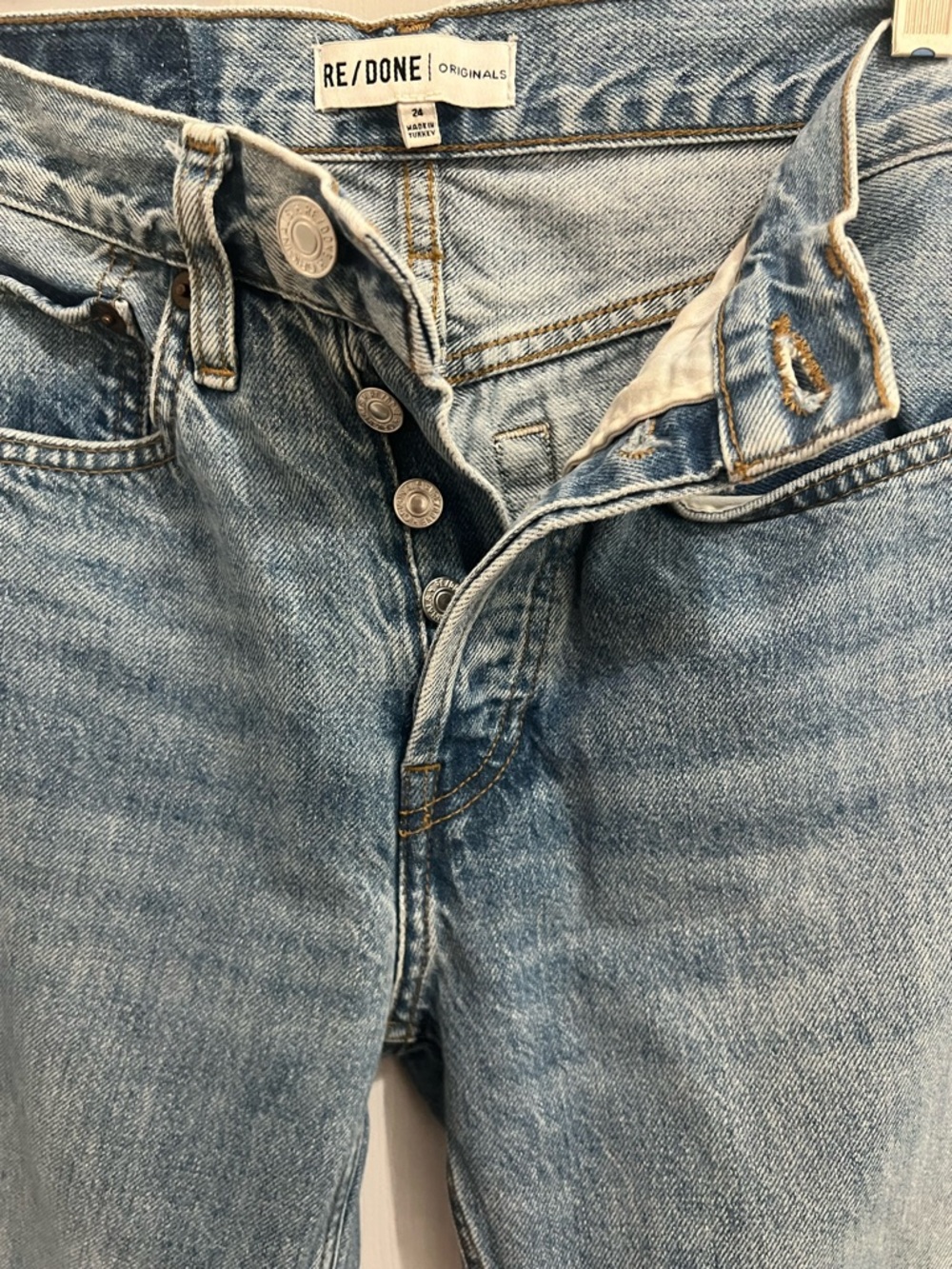 Re/Done Highrise Stovepipe Jeans in Bright Indigo - Size 24 - Picture 6 of 7